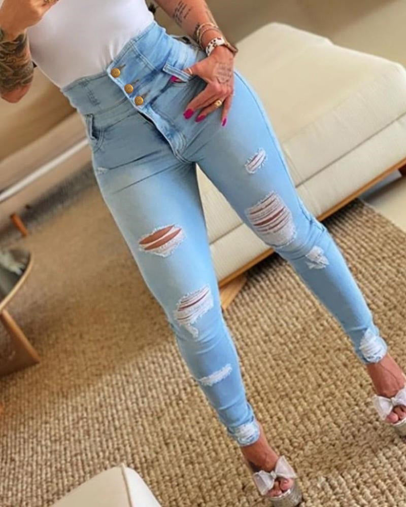 Women's High Waist Distressed Skinny Jeans