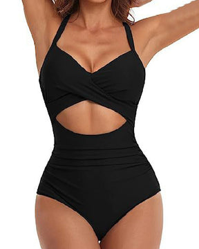 One Piece Cutout Swimsuits Tummy Control High Waist Tie Back Swimwear