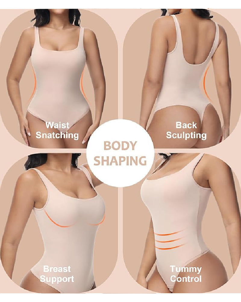 Seamless Tummy Control Thong Shapewear Backless Square Neck Tank Tops Body Shaper