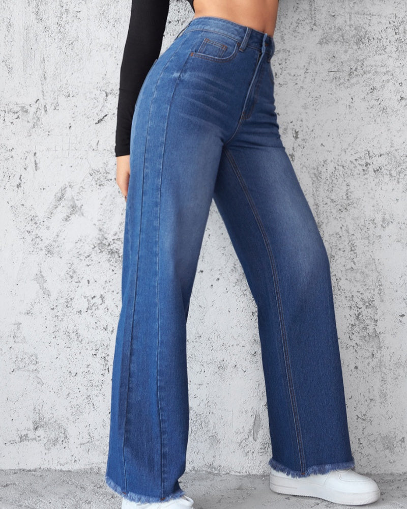 Elegant Non-stretch Straight-leg Wide-leg Jeans