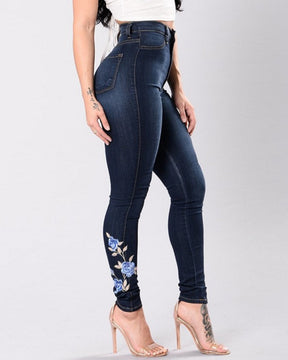 High-waist Slim-fit Stretch Embroidered Jeans