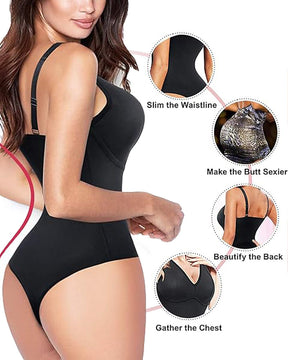 Tummy Control Slim Body Shaper Deep V-Neck Thong Bodysuits