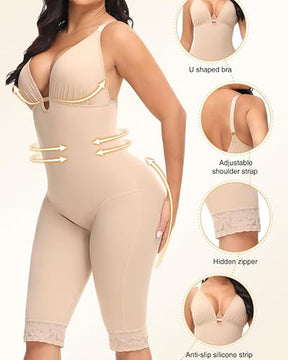 U Plunge Tummy Control Mid Thigh Bodysuit Seamless Full Body Fajas Shapewear