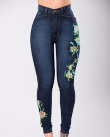 High-waist Slim-fit Stretch Embroidered Jeans