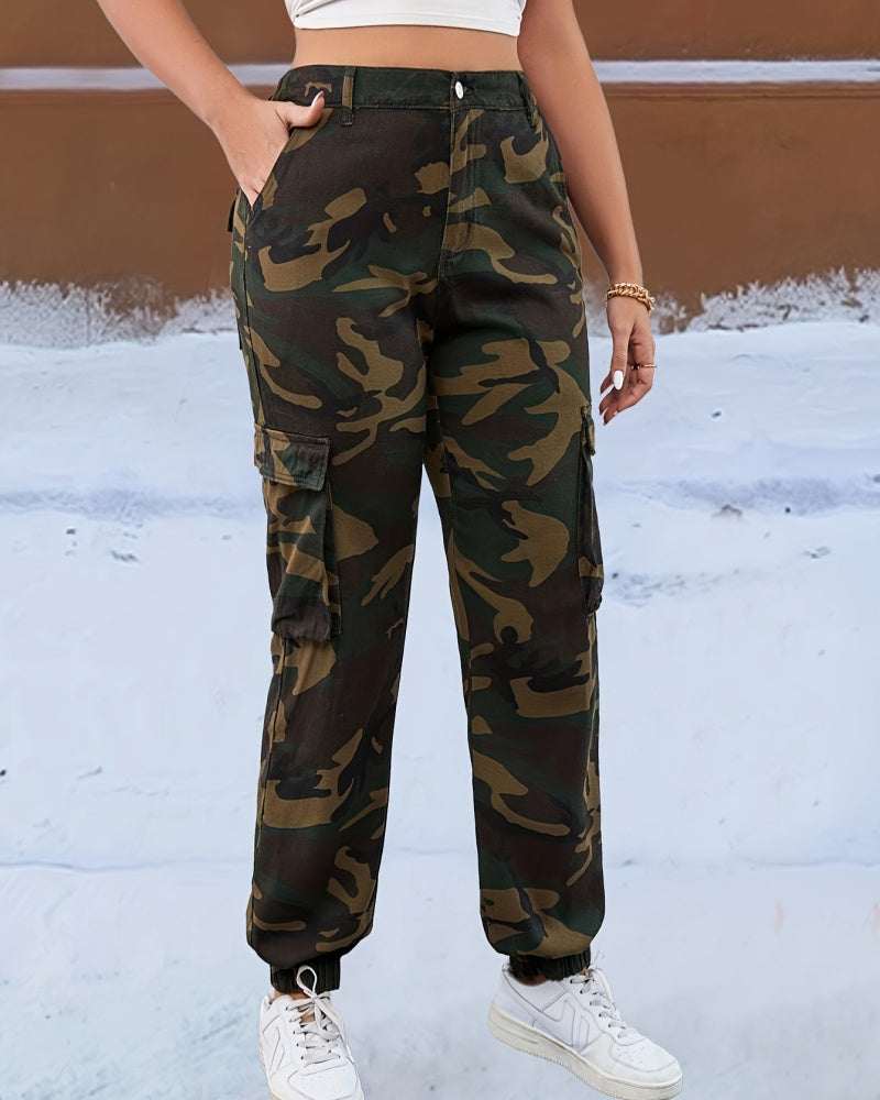 Autumn and Winter Multi-pocket Plus Velvet Warm Elastic Loose Cuff Camouflage Pants