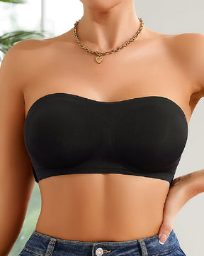 Comfy Push-Up Bandeau Bra Strapless Non-Slip Silicone Cross Side Buckle Bra