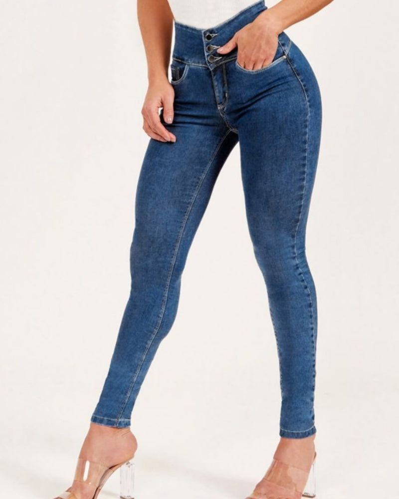 Multi-button Slim-fit Sexy Hip-hugging High-waisted Skinny Jeans