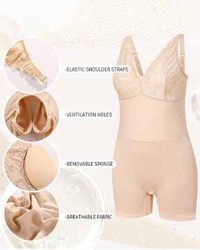 Lace Backless Underwire Open Crotch Shapewear With Removable Sponge Pad