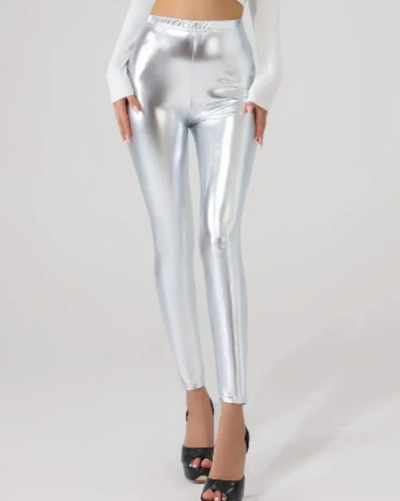 Bright Leather Tight Nine-point Pants Sexy Close-Fitting Hip-lifting Waist Leggings