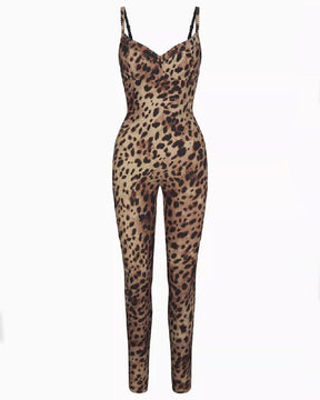 Bodycon Stretch Leopard Print Jumpsuit Sleeveless Push Up Body Catsuit