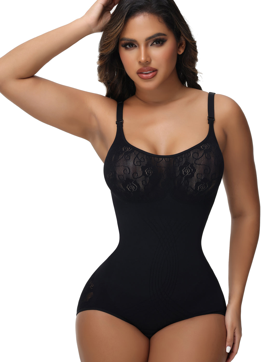 Sexy Seamless Jacquard Bodysuit Tummy Control Spaghetti Strap Shapewear