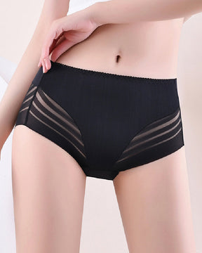 Women's Sexy Seamless Hollow Stripe Mesh Underwear Mid Waist Thong Shaping Briefs