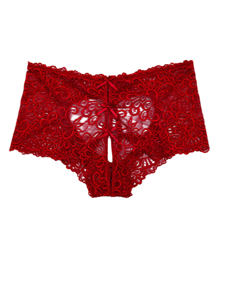 Women's Sexy Heart Hollow Jacquard Briefs Mid-Rise Lace Underwear