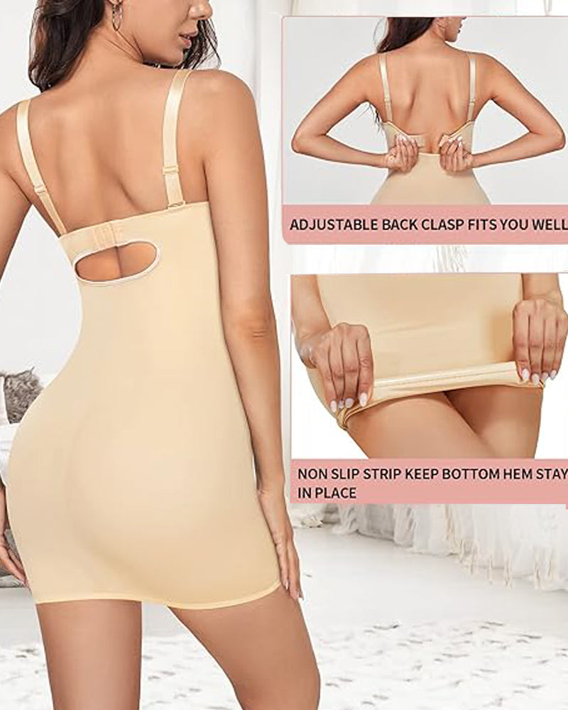 Smooth Full Slip Strapless Tummy Control Bodycon Shapewear Dresses With Built In Bra