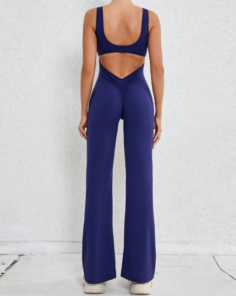 Hollow Back Sports Flared Yoga Jumpsuit