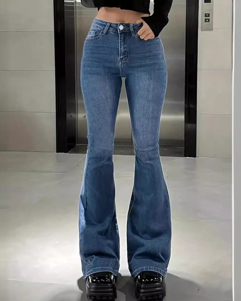 Casual Fashion High Waist Washed All-match Flared Jeans