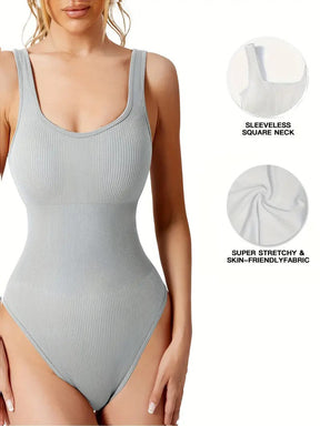 Women's Shapewear Bodysuits Sexy Ribbed Sleeveless Square Neck Tank Tops