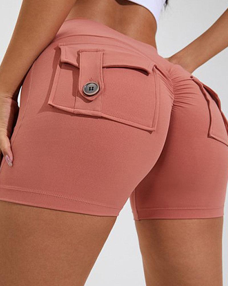 Women's Yoga Shorts Hip Lift Cargo Back Pockets