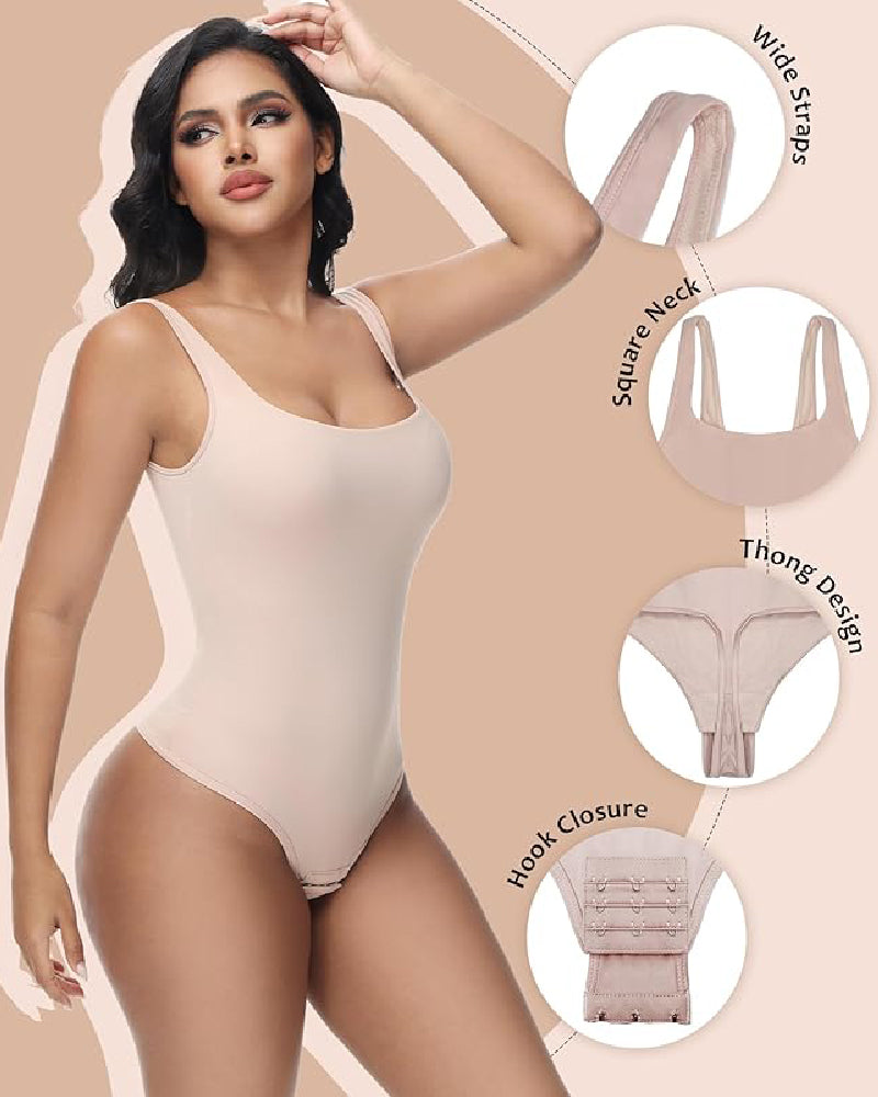 Seamless Tummy Control Thong Shapewear Backless Square Neck Tank Tops Body Shaper