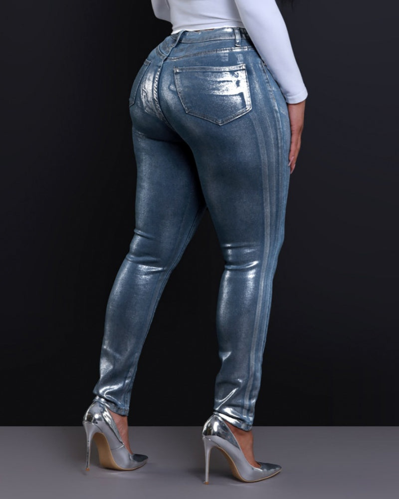 Sexy Silver-Tone Skinny Stretch Jeans for Women