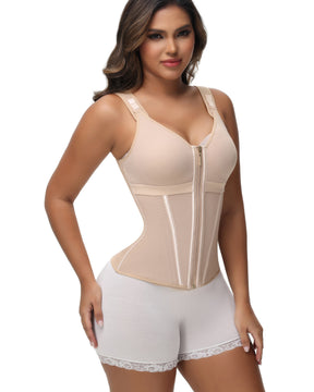 Women's Boned Latex Zipper Corset Tummy Control Body Shaper Vest With Bra