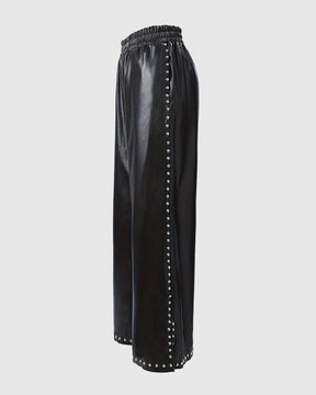 Beaded Loose Wide-leg Leather Pants