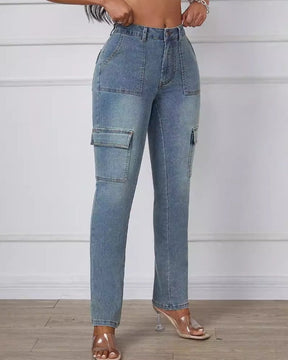 Multi-pocket High-stretch Straight-leg Skinny Jeans