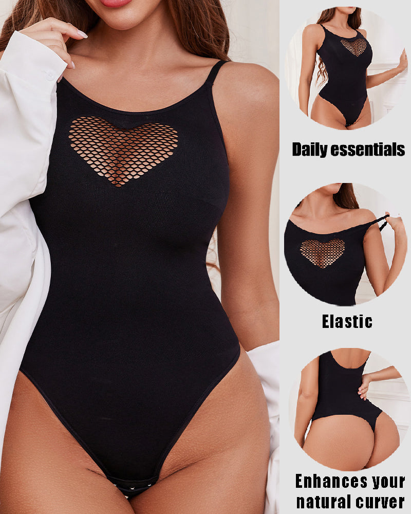 Sexy Front Heart Hollow Out Bodysuit Seamless Low Back Thong Body Shaper