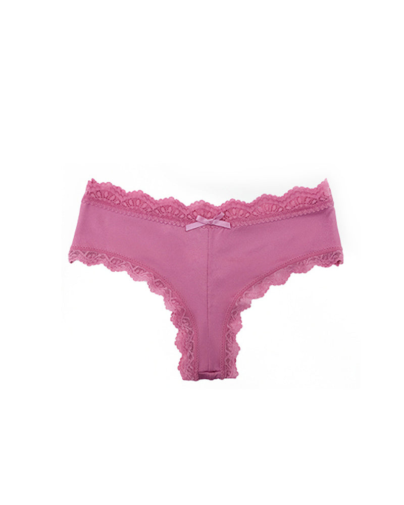 Mid-Rise Lace Edge Comfortable Bowknot Pure Cotton Crotch Briefs