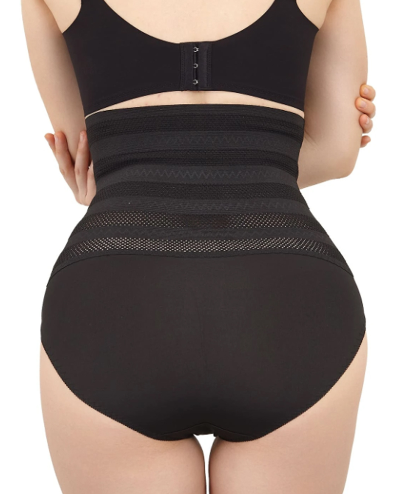 Women's High Waisted Chevron Print Shapewear Panty Tummy Control Mesh Briefs