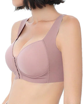 Women's Comfort Lift Front Closure Seamless Push Up Wireless Wide Strap Bra