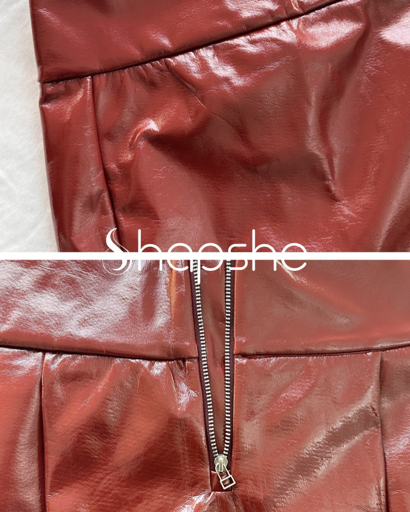 Sexy High Waist Leather Skirt with Zipper for Curvy Women