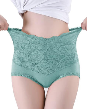 Women's V-shaped High Waist Floral Lace Briefs Sexy Tummy Control Soft Panties