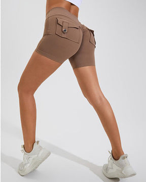 Women's Yoga Shorts Hip Lift Cargo Back Pockets