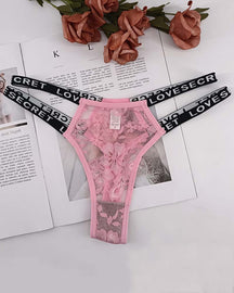 Sexy Floral Lace Lingerie Hollow Out Letter Tape Seamless Thong