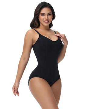 Seamless Knit Tummy Control Bodysuit Spaghetti Strap Stretch Briefs Body Shaper