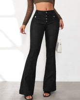 Women's High Waist Buttoned Slim Flared Jeans