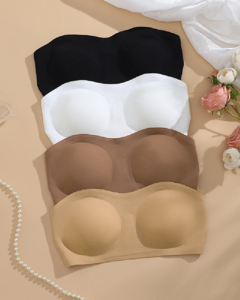 Comfy Push-Up Bandeau Bra Strapless Non-Slip Silicone Cross Side Buckle Bra