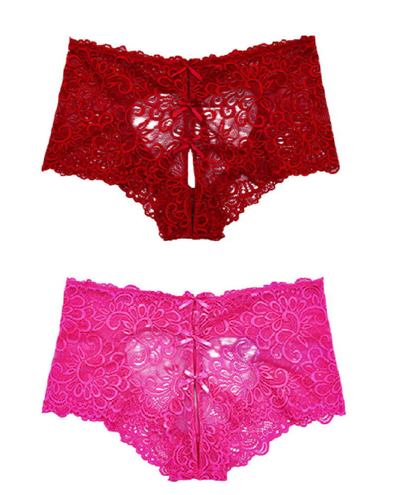 Women's Sexy Heart Hollow Jacquard Briefs Mid-Rise Lace Underwear