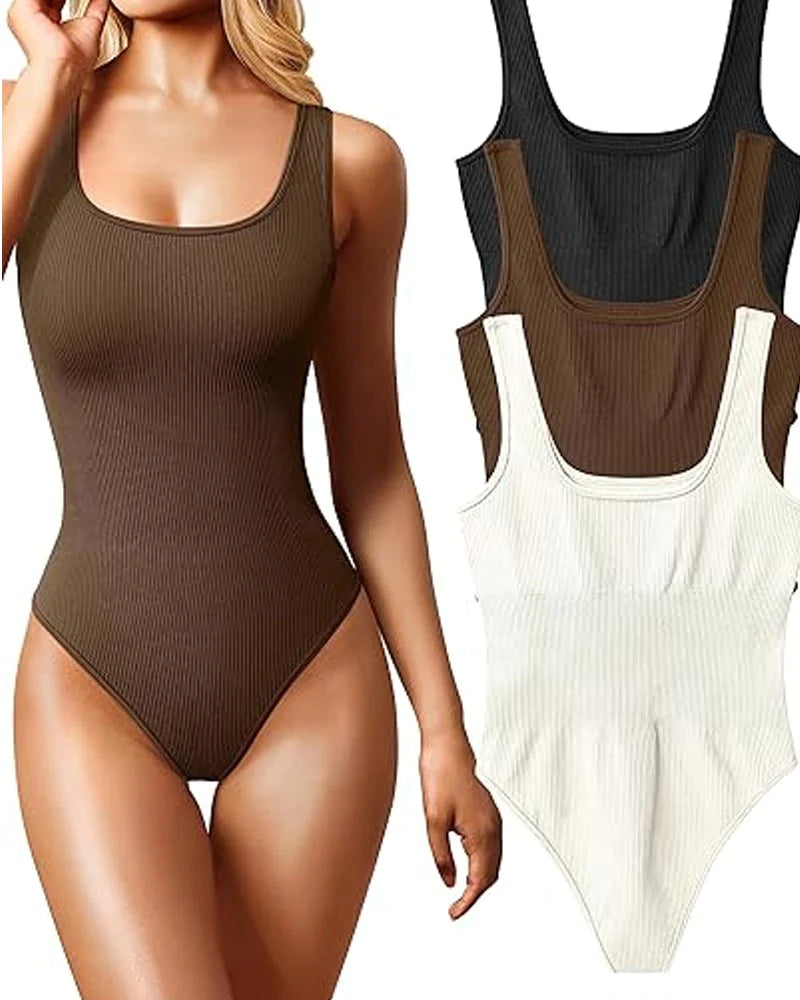 Women's Shapewear Bodysuits Sexy Ribbed Sleeveless Square Neck Tank Tops