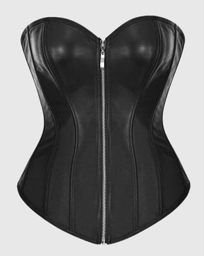 Womens Faux Leather Zipper Front Bustier Corset Top