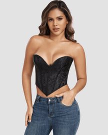 Women's Seamless Heart Neck Strapless Lace Up Crop Tube Top Corset