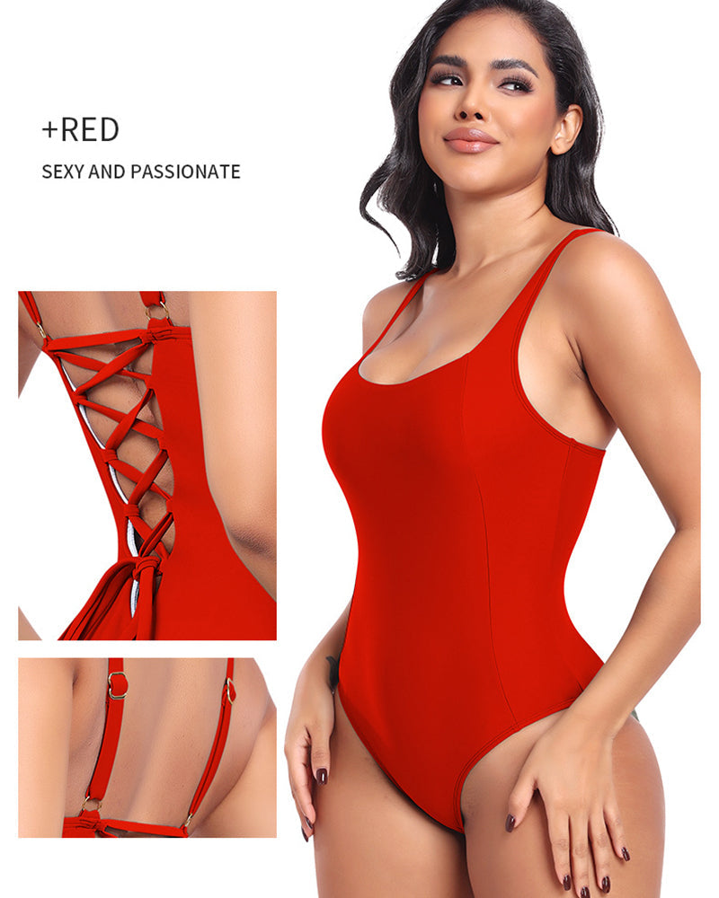 Sexy One-piece Back Lace up Swimsuit Shaping Swimming Costume