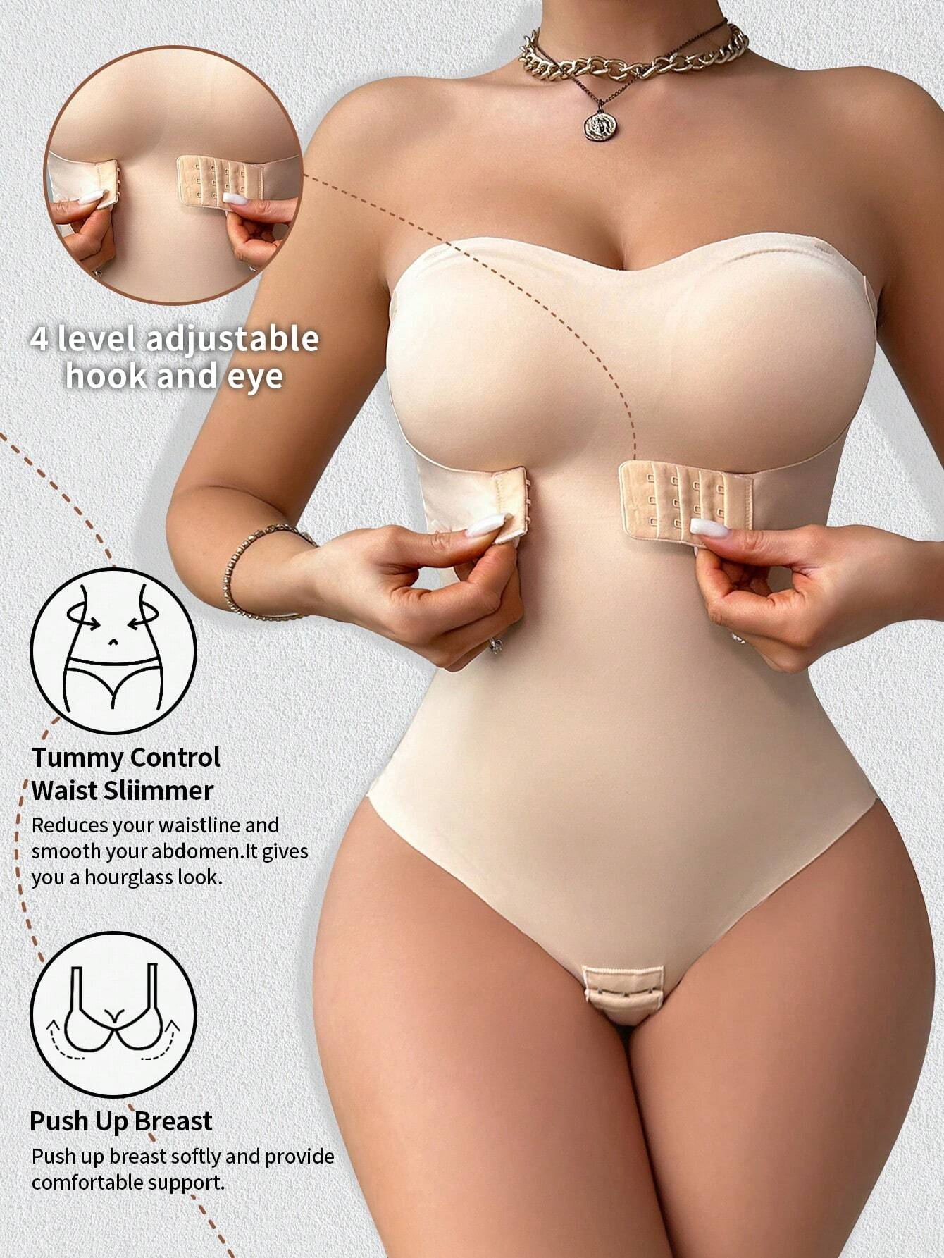 Women's Strapless Tummy Control One Piece Seamless Thong Shapewear Bodysuits