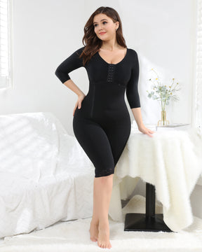 Black Long Sleeves Tummy Control Butt Lifter Full Body Shapewear