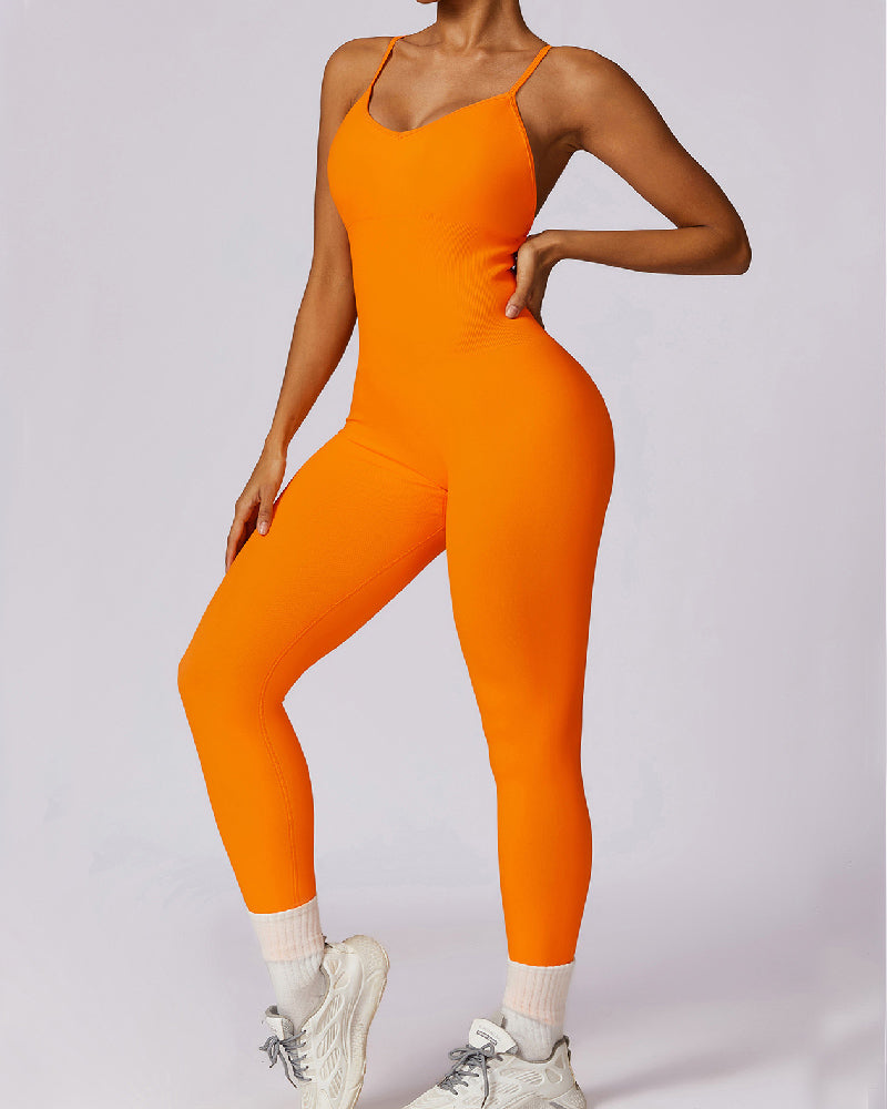 Criss Cross Seamless Scrunch Butt Romper Spaghetti Strap Tummy Control Jumpsuit