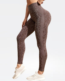 Seamless leopard Print Yoga Pants for Outer Wear, High Waist Tummy Control Peach Butt Lift