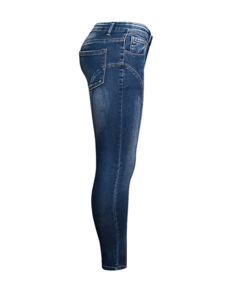 Mid Rise Elastic Slits Nine-point Skinny Jeans for Women