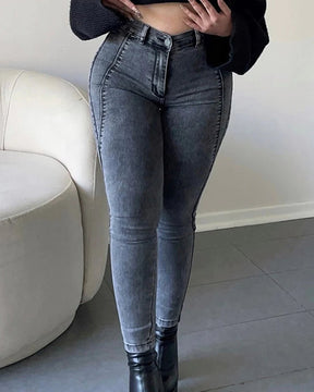 Women's High-Waisted Denim Jeans with Distressed Details and Flattering Fit