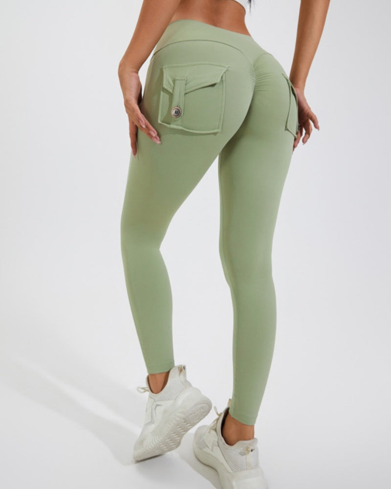 Peach Hip Fitness Leggings with Cargo Pockets